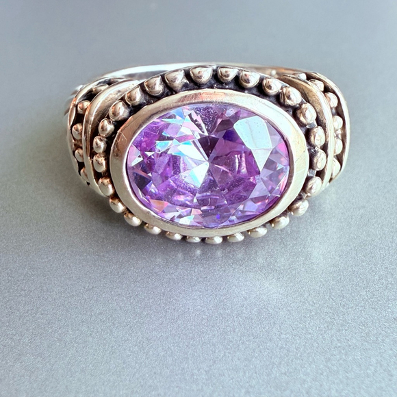 Jewelry - Sally C Treasures Large Amethyst Sterling Silver Beaded Caviar Designer SX Ring